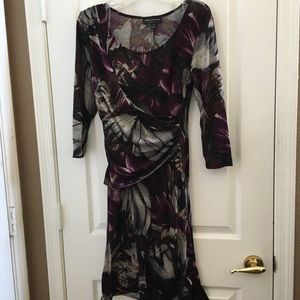 connected apparel Purple and Gray Floral Wrap Dress